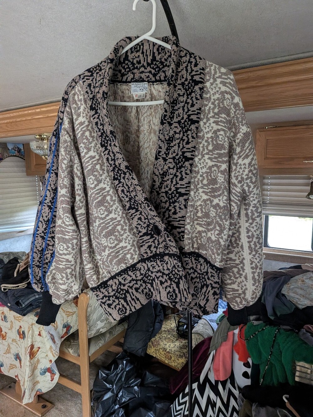 Boho Shawl Collar Knit Cardigan Sweater - Beige/Black